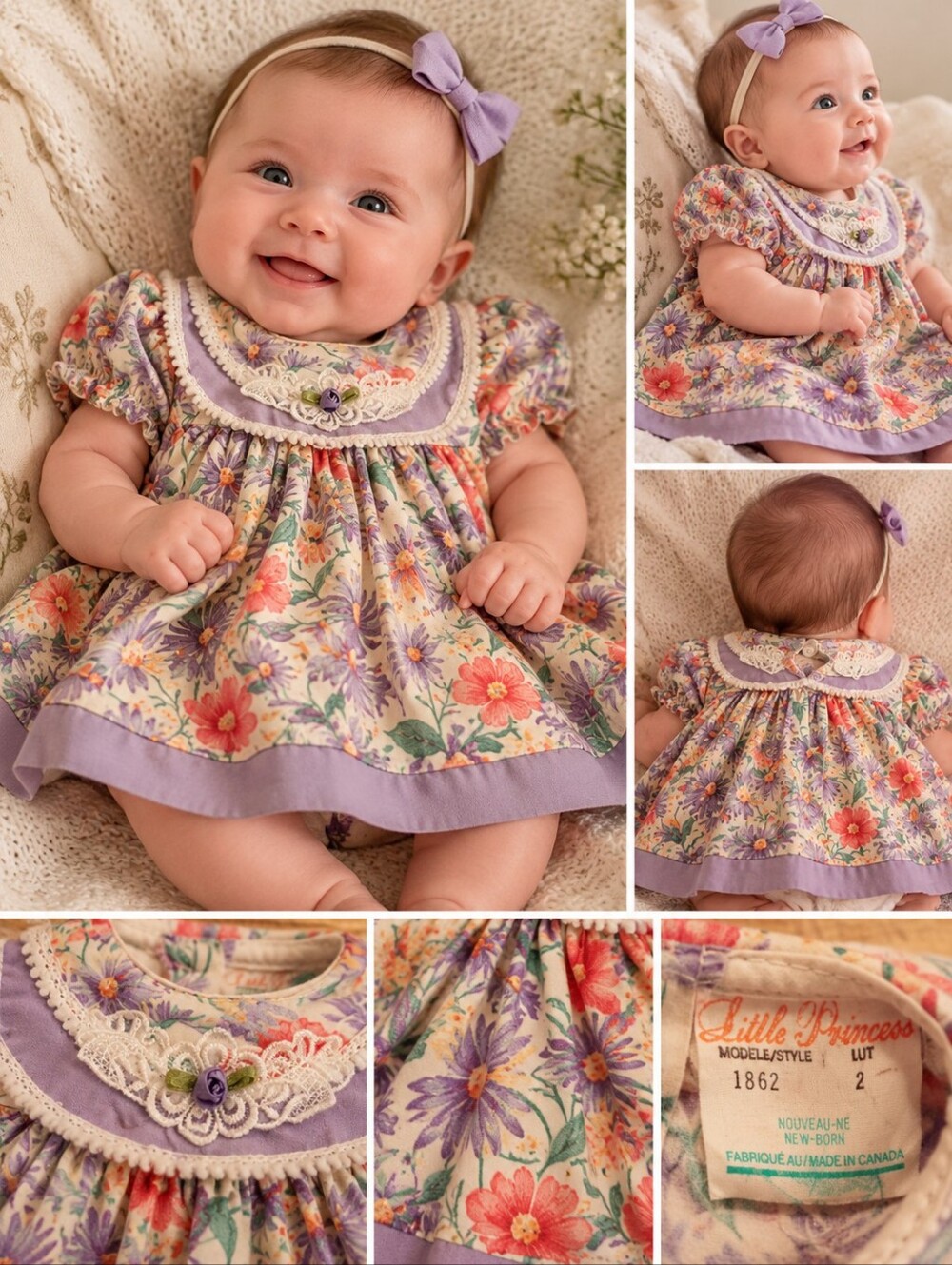 Vintage Little Princess Floral Baby Dress – Newborn / Approx. 2 Months 🌸